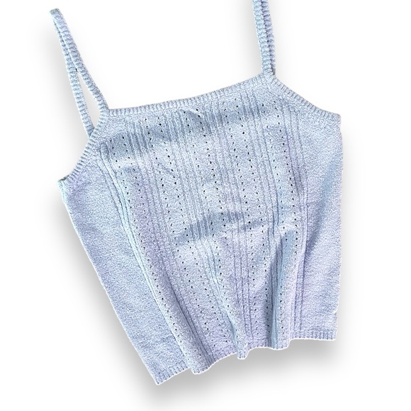 Vintage Boho Pastel Blue Knit Cropped Camisole - Picture 1 of 6